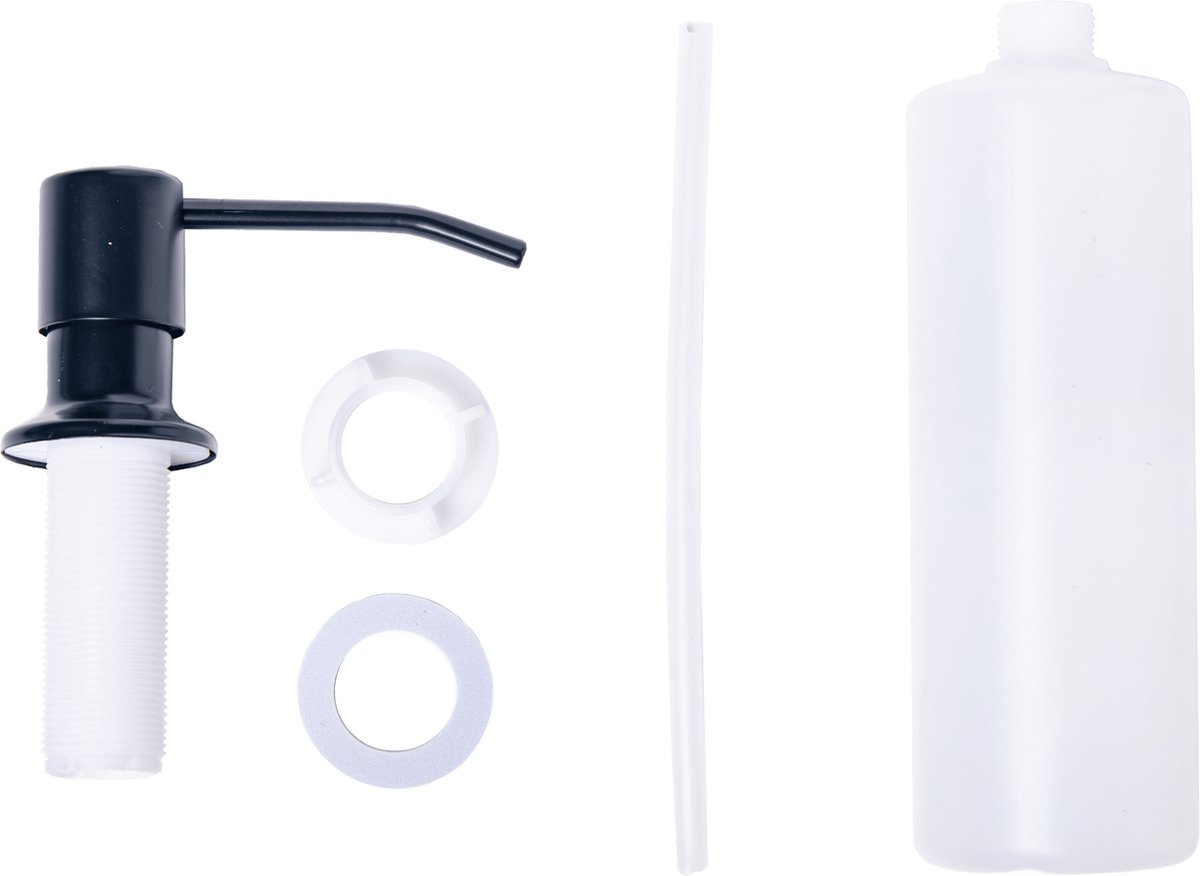 Lendo Online Zeepdispenser voor inbouw spoelbak of keukenblad - RVS - Roestvrijstaal - Zeeppomp - 28mm - 300ml container - voor aanrecht - Zwart Antraciet