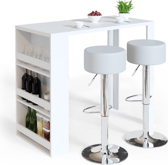 Vicco Bartafel set – 57 x 117 cm met 2 barkrukken Wit