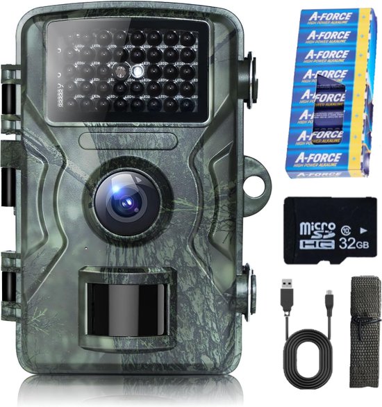 Caméra sauvage avec vision nocturne - Pour l'extérieur - SD 32 Go incluse - 8 piles