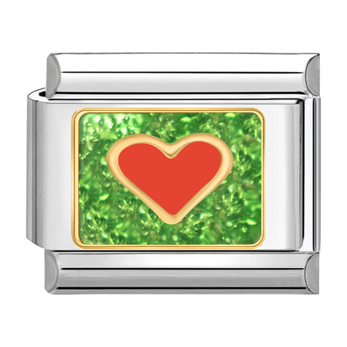 Quiges - Schakel - Bedel - 9mm - charms - Kleurrijk - Rood hart - Geschikt voor - armband - Schakelarmband - italy bedels armband