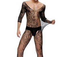LekkerStout Heren Catsuit - Open Kruis - Zwart - Sexy Herenlingerie | S-L | ( LS214 )