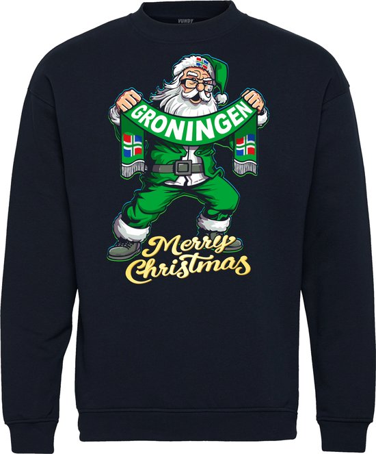 Kersttrui Kerstman Groningen | Foute Kersttrui Dames Heren | Kerstcadeau | FC Groningen supporter | Navy | maat L