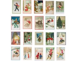 Nostalgische kerstkaarten - 20 stuks - Klassieke Vintage afbeeldingen - Winter - Sneeuw - Feestelijk - Jaarwisseling - Oude Brocante kerstkaarten