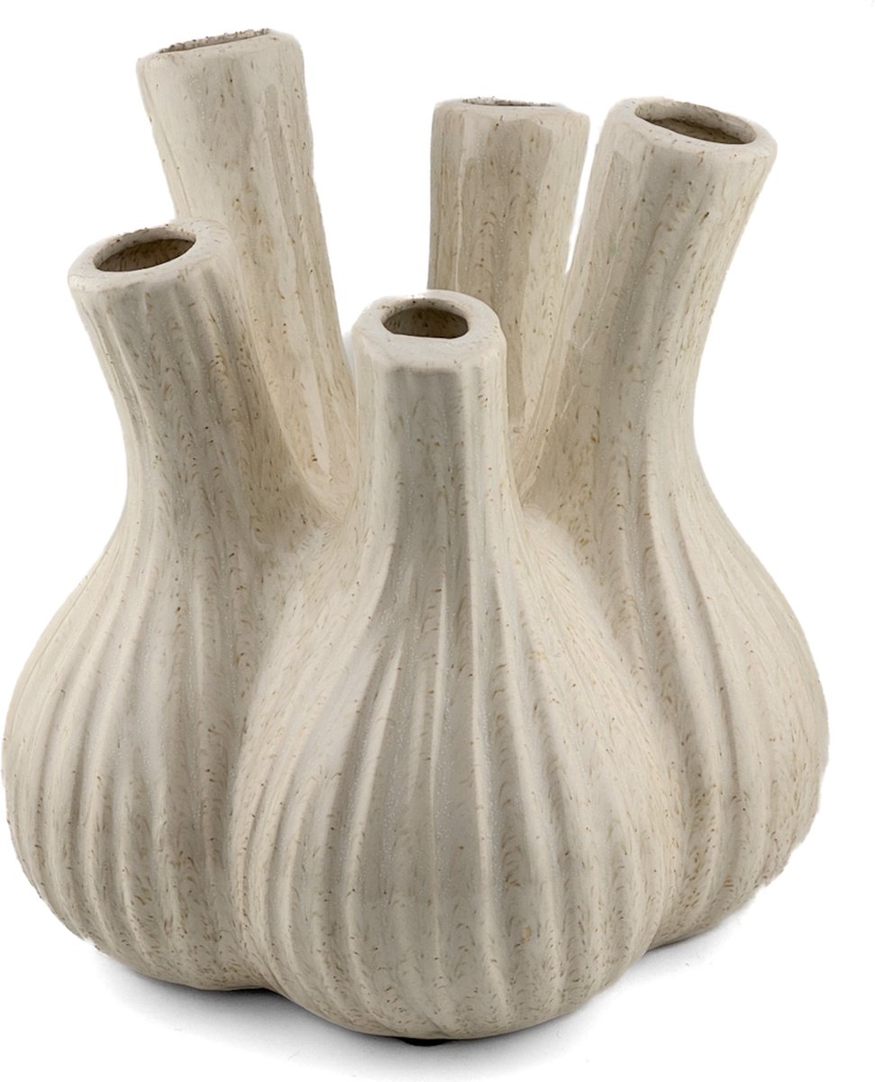 homebound by ky Homebound by K - Aardewerk tulpenvaas garlic beige - 20,5x20,5x21cm