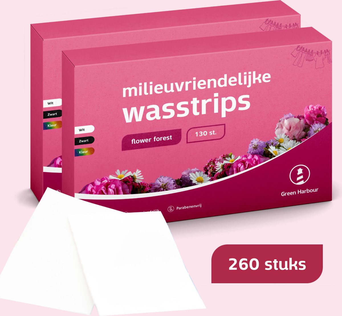 Goedkoopste GreenHarbour 4-in-1 Wasstrips - Flower Forest - Wasmiddeldoekjes - Wasmiddel - Incl. Wasverzachter - 260 Stuks