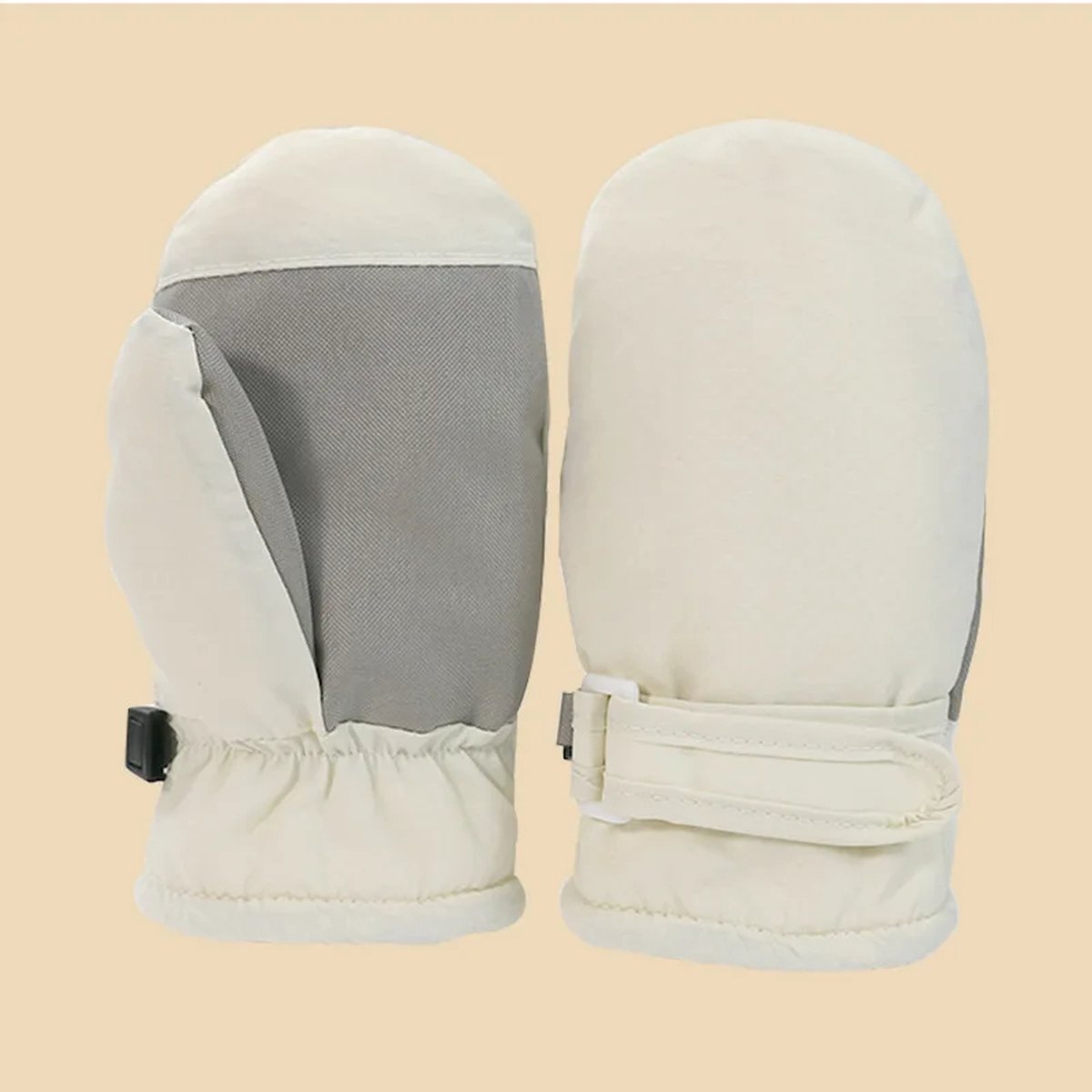 Ychee - Winter Kinderhandschoenen - Wanten - Water afstotend - Outdoor - Sport - Sneeuw - Fleece - 2 tot 5 jaar - Creme/Wit