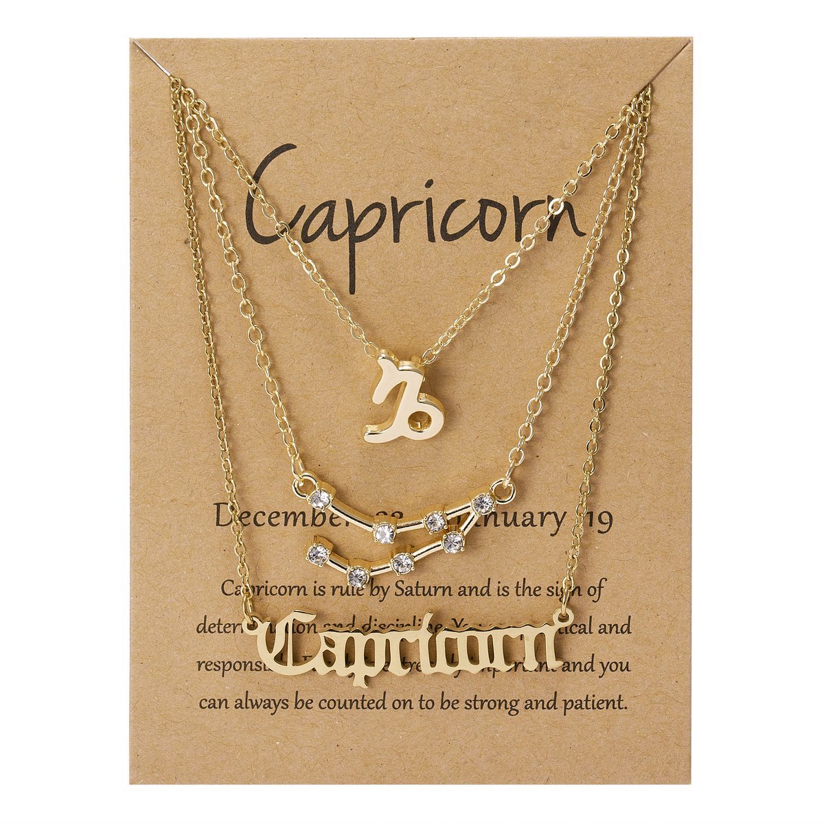 Bixorp Stars Set van 3 Steenbok / Capricorn Kettingen - Goudkleurige Ketting op Cadeau Kaartje - Sterrenbeeld / Zodiac Sieraden Set