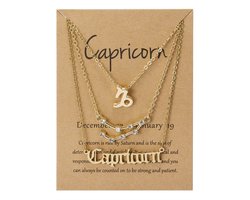 Bixorp Stars Set van 3 Steenbok / Capricorn Kettingen - Goudkleurige Ketting op Cadeau Kaartje - Sterrenbeeld / Zodiac Sieraden Set