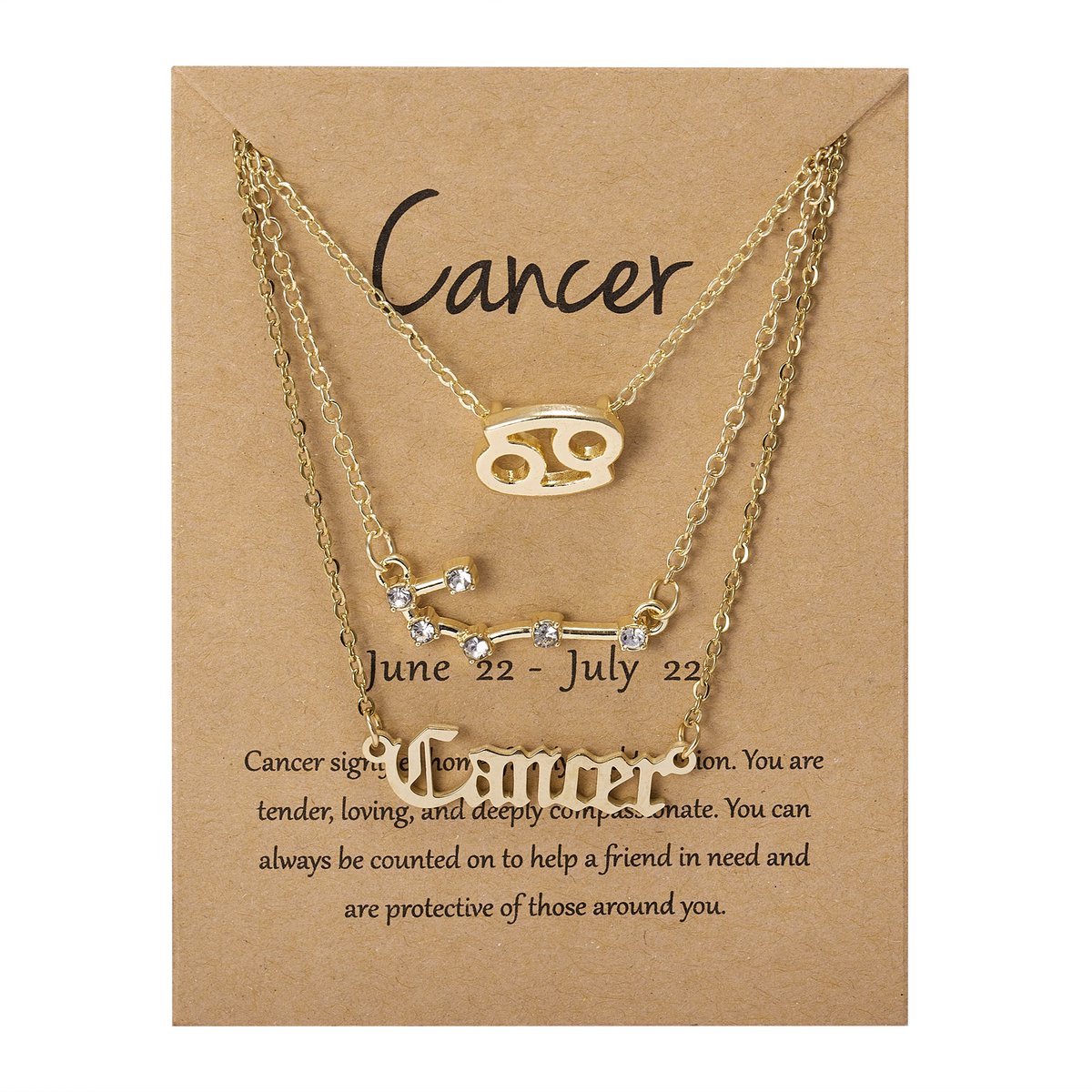 Bixorp Stars Set van 3 Kreeft / Cancer Kettingen - Goudkleurige Ketting op Cadeau Kaartje - Sterrenbeeld / Zodiac Sieraden Set