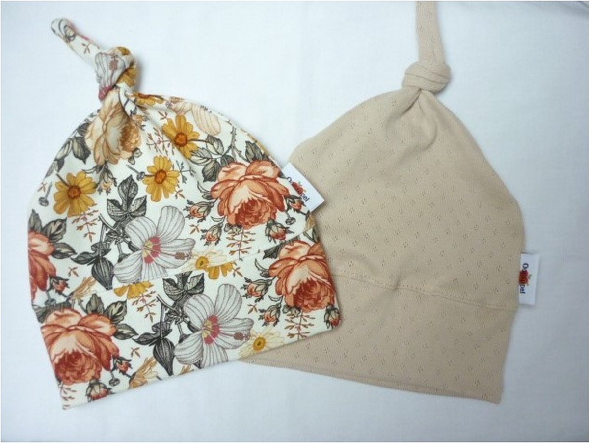 Oogappel Set Newborn Knoopmutsjes Zomertuin en Ajour-Multicolour-Beige