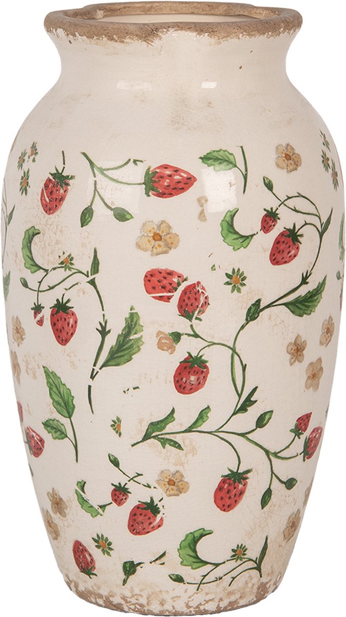 Vaas Ø 16x27 cm Beige Rood Keramiek Aardbeien