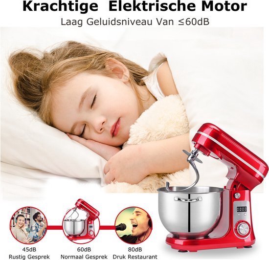 Jurrys Keukenmachine 6L – 1200W – Rood – RVS Mengkom – Keukenrobot met Garde & Mixer – Standmixer voor Bakken & Koken van Jurrys — afbeelding 4