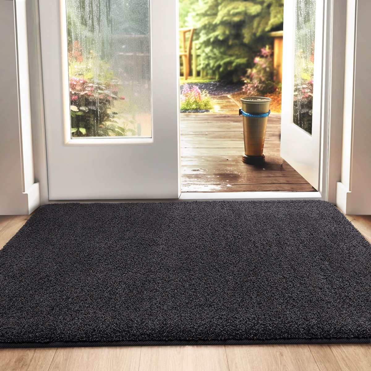 La'Moussawi ® Absorberende Antislip Deurmat Voor Binnen En Buiten Met Gemakkelijk Onderhoud 50 x 80 cm Zwart-Grijs