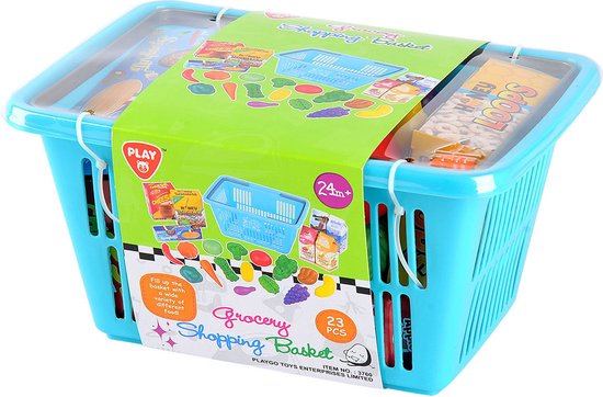 Play winkelmandje speelgoed boodschappen set – 23-delig – multicolor