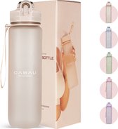 Cabau Bloom Waterfles / Drinkfles | 1 liter | Beige | Handige drinktuit & unieke maataanduiding | BPA- & Lekvrij | Drinkfles met rietje volwassenen | Drinkfles volwassenen | Drinkfles 1 liter | Verschillende drinkflessen | Cadeau voor haar