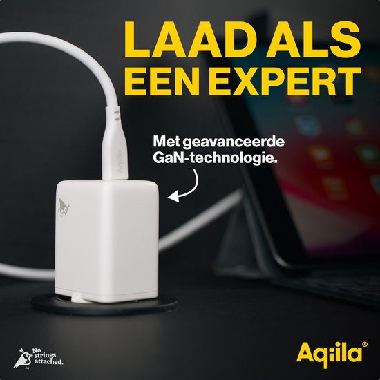 Chargeur USB Aqiila, 45 W, adaptateur USB-C, chargeur rapide GaN, Power PD , 2x USB-C, 100-240 V, Chargebird W2 Wit