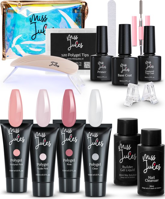 Miss Jules® Luxe Complete Polygel Kit - Polygel Nagels Starterspakket - 4 Kleuren - Incl. 36W LED Lamp, Primer, Nail Cleanser & Instructievideo (NL)