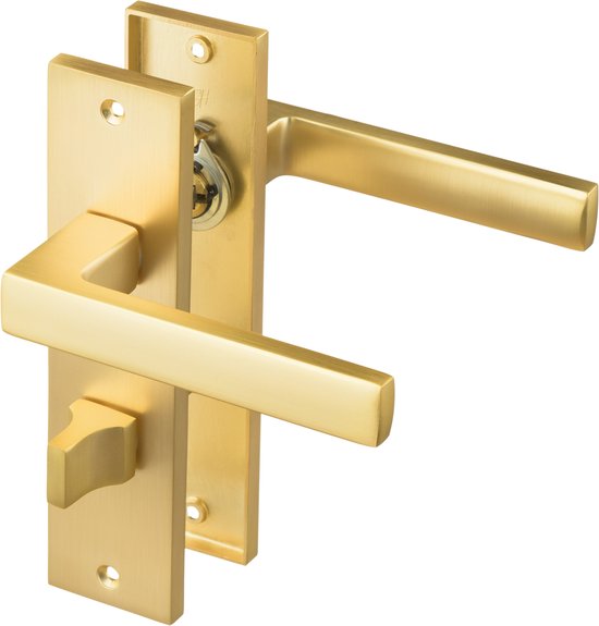 Ostiumhome® - Ferrures de porte- Poignée de porte sur bouclier court avec serrure WC 64 mm - Or Mat - Avola