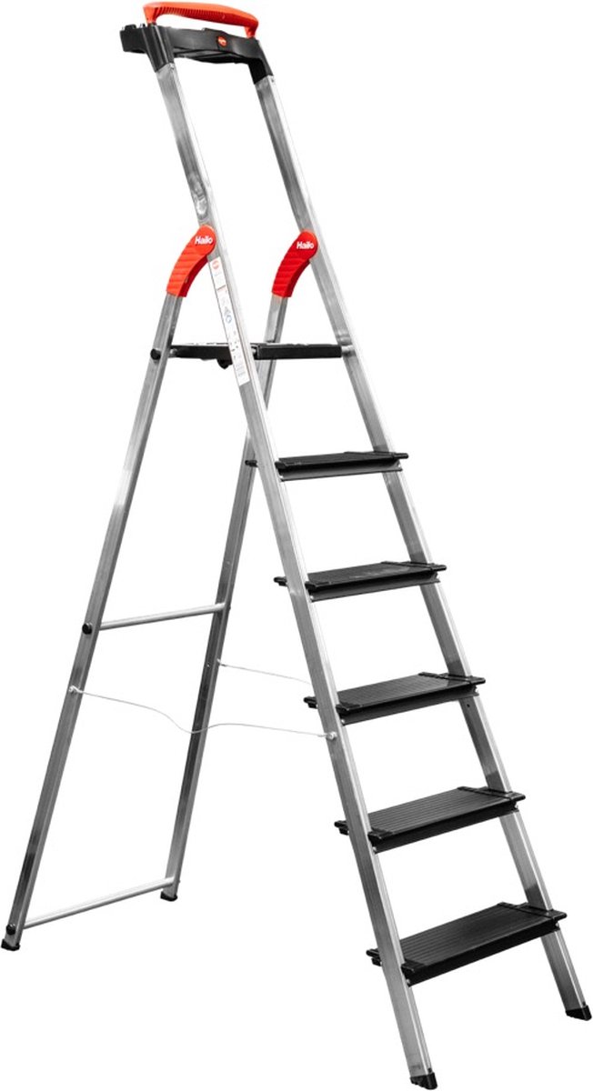Hailo L100 Topline aluminium veiligheidstrap - 8 XXL-treden, tot 150 kg - Trap met uitschuifbare leuning, platformvergrendeling - Veel accessoires - Opvouwbare aluminium trap, gemaakt in Duitsland - Zwart