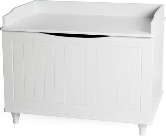 WONDERMAKE® Decoratieve kist, speelgoedkist met deksel van hout, waskist, speelgoedkist, houten kist, opbergkist, 73,5 x 51,5 x 57 cm, wit