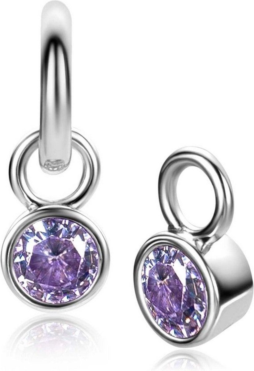JUNI oorbedels zilver met geboortesteen licht paars amethist zirconia (excl. oorbellen)