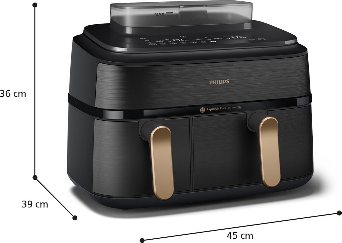 Afbeelding 3 van Philips 5000 series NA552/00 Dubbel 9 l Vrijstaand 2750 W Heteluchtfriteuse Zwart