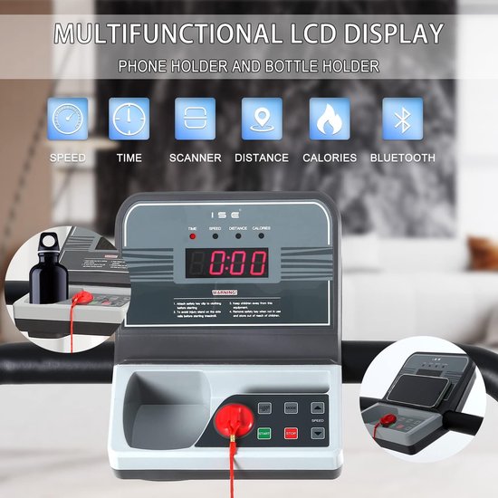 Elektrisch loopband voor thuis, inklapbaar, 1-2,5 PK, 12 vooraf ingestelde programma's, LCD Elektrisch loopband voor thuis, inklapbaar, 1-2,5 PK, 12 vooraf ingestelde programma's, LCD