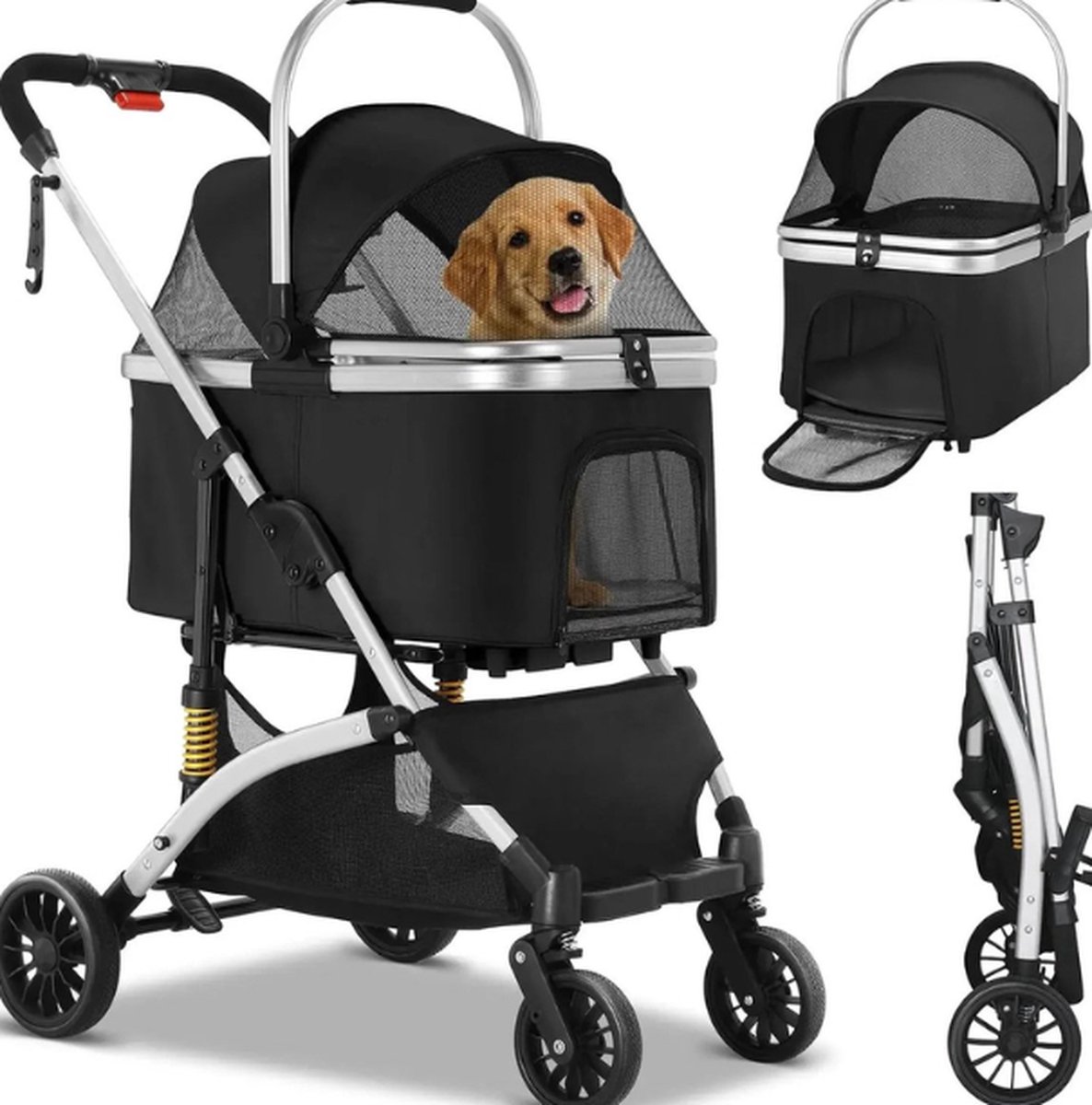 Luxe hondenbuggy - Hondenbuggy inklapbaar - 40 kg draagcapaciteit - Duitse kwaliteit - Opvouwbaar tot transportbench - Grote opslagruimte - Waterdicht materiaal