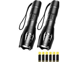 Besjaar® Zaklamp - Militaire Zaklamp - 2000 Lumen - Waterdicht - Zwart - 2 stuks - Inclusief Batterijen - Set - Noodpakket Besjaar® Zaklamp - Militaire Zaklamp - 2000 Lumen - Waterdicht - Zwart - 2 stuks - Inclusief Batterijen - Set - Noodpakket