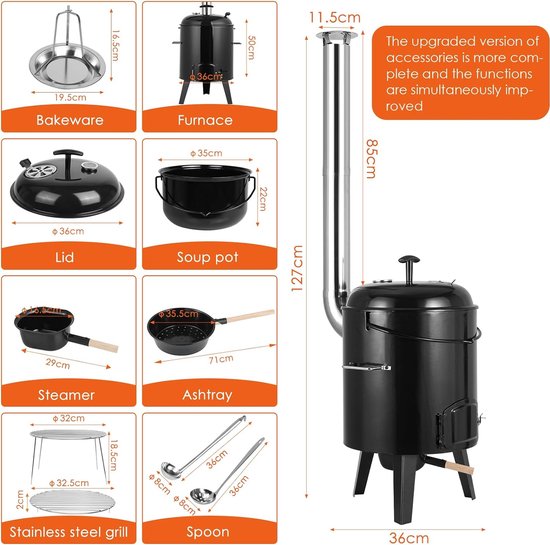 Goulash Cannon 17L 8L | Goulash Kettle | Poêle à Goulache avec Fonction Barbecue | Canon à goulache émaillé | Livré avec un grill à dinde | marmite à goulash avec couvercle