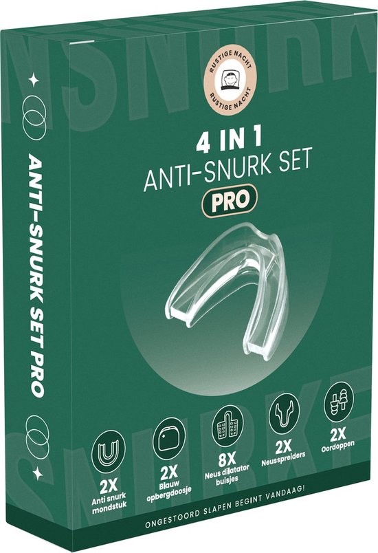Rustige Nacht® Anti Snurk Set PRO 4-in-1 - Anti Snurkbeugel - Neus- en Mondsnurkers - Neusspreiders - Anti Snore Mouthpiece