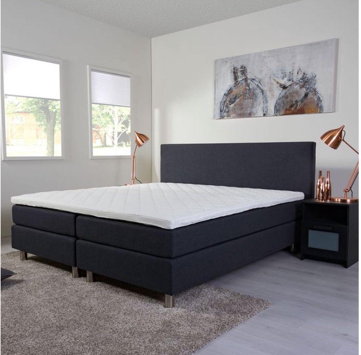 Boxspring Basic 2-persoons 140x200 cm Antraciet stof - Pocketvering Matras