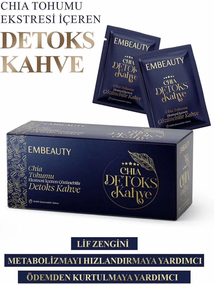 Goedkoopste Embeauty Detox Form Koffie met ChiaZaden om af te vallen, Rijk aan vezels, helpt om het Metabolisme te versnellen en Oedeem te verlichten 30 stuks