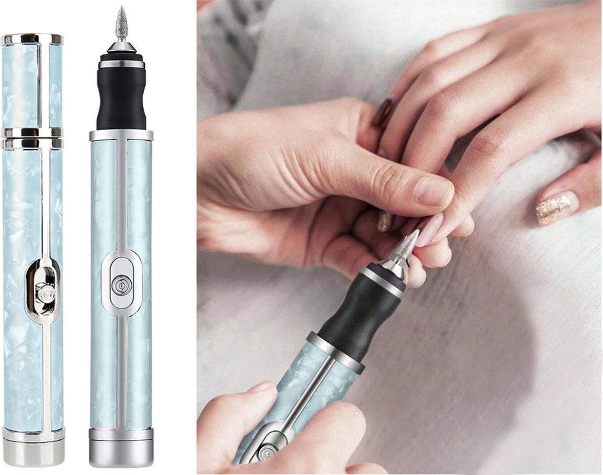 Draadloze Portable Elektrische Nagelvijl Nagelfrees - Mini Nagelfrees - Inclusief USB-C kabel en opzetstukken - Blauw