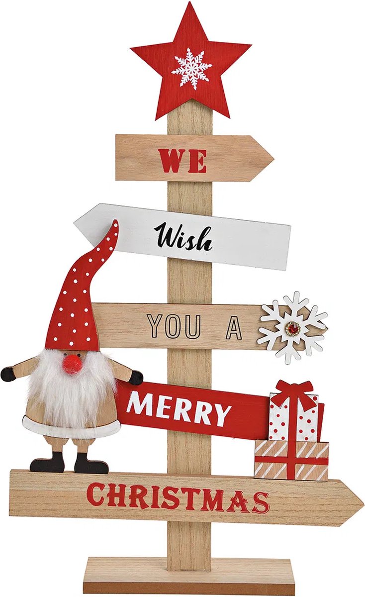 Kerstboom hout met tekst We wish you a merry Christmas 46cm hoog