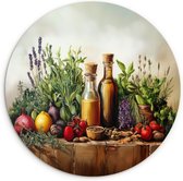 WallCircle® Wandcirkel 30x30 cm - Muurcirkel Stilleven - Kruiden - Specerijen - Fruit - Kleurrijk - Muurdecoratie woonkamer - Wanddecoratie slaapkamer - Kamer decoratie accessoires - Ronde schilderijen