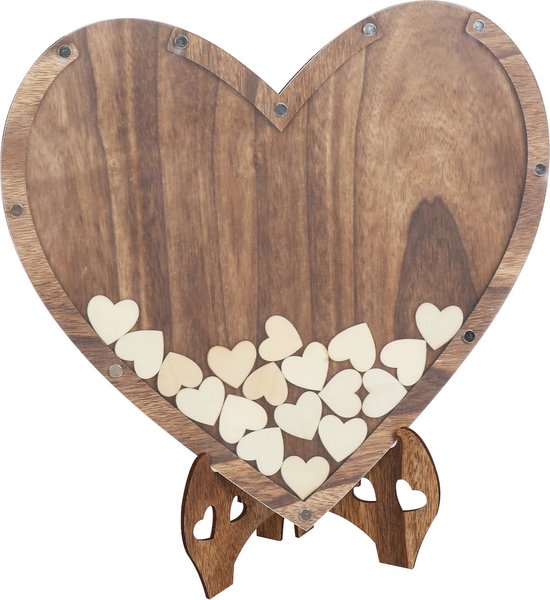 Mercadome® Gastenboek - Gastenboek Bruiloft - Bruiloft - Hart Frame - Inclusief drie grote harten - Inclusief opbergdoosje - 38x30 cm - Bruin