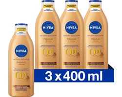 NIVEA Q10 Firming + Bronze Bodylotion Bruiner - Stevigere Huid en Natuurlijk Gebruinde Look - Hydraterende Lotion - Snelbruiner - Bruinen zonder Zon - Zelfbruiner Lichaam - 3 x 400 ml