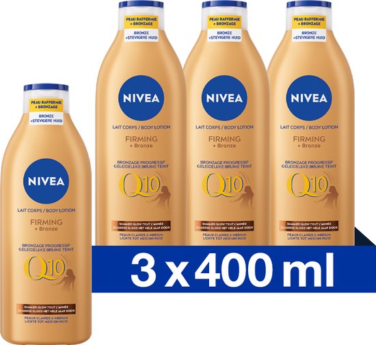 Drie NIVEA Q10 Firming + Bronze bodylotions van 400 ml