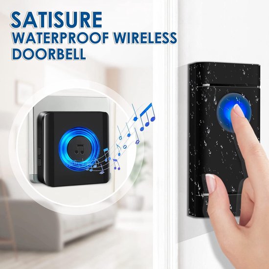 Mrs. Jones Draadloze bel 2 zenders 2 ontvangers Satisure waterdichte deurbel draadloze set 400 m reikwijdte 58 melodieën IP55 voor buiten huisdeur bel voor tuin huis kantoor - Bel 2 ontvangers . — afbeelding 3