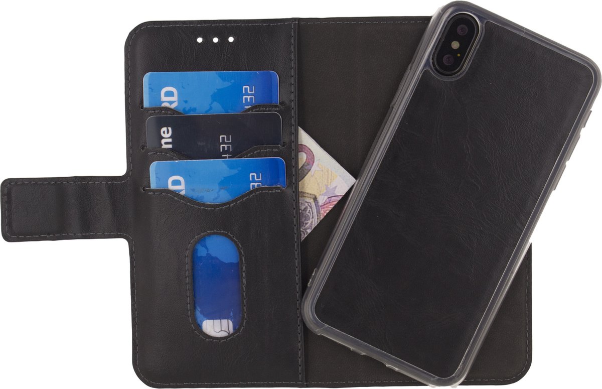 Mobilize Telefoonhoesje geschikt voor Apple iPhone XS Hoesje | Mobilize Gelly Wallet Uitneembare 2in1 Bookcase Portemonnee | Pasjeshouder voor 3 Pasjes | Telefoonhoesje voor Pinpas / OV Kaart / Rijbewijs - Zwart