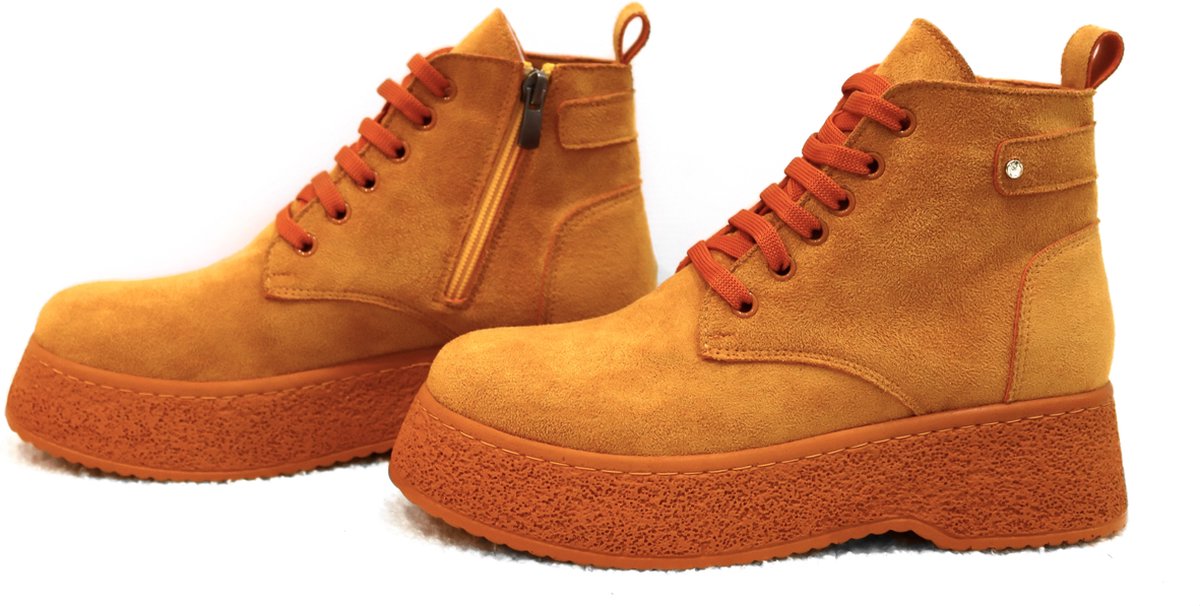 Efrin Veterboots met plateauzool - Oranje