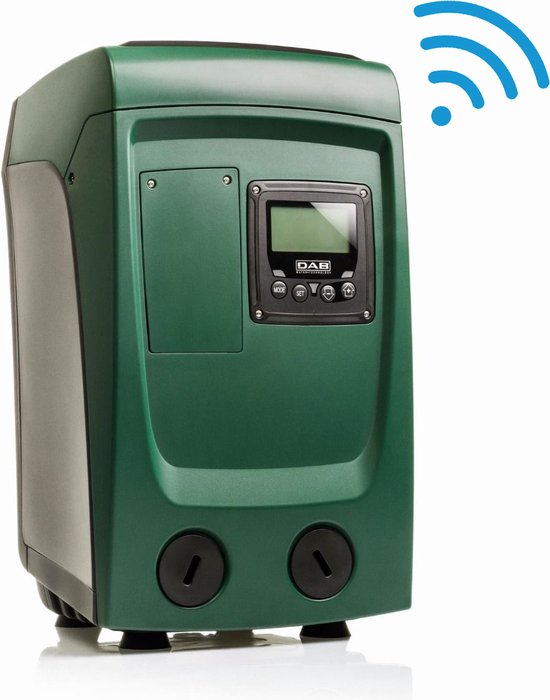 Groene DAB Esybox Mini 3 drukverhoger met digitaal display en wifi-symbool.