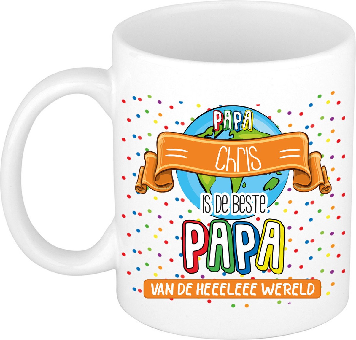 Bellatio Decorations Naam mok papa Chris - wit - de beste - keramiek - 300 ml - Vaderdag - cadeau