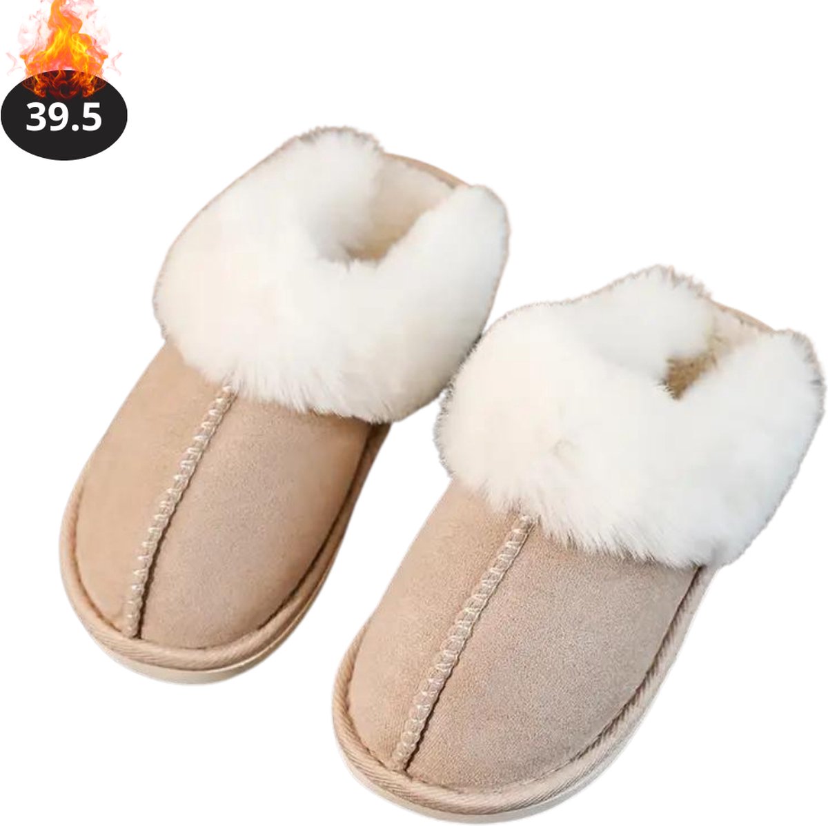 Nivard Warme Pantoffels - Sloffen - Slippers - Dames - Heren - Pluche - Maat 39.5 - Kaki