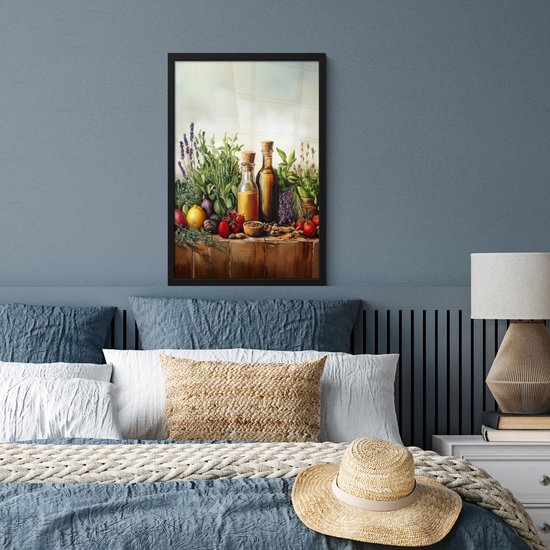 Poster in lijst - Fotolijst 40x60 cm - Posters - Stilleven - Kruiden - Specerijen - Fruit - Kleurrijk - Posterlijst zwart - Decoratie - Wanddecoratie woonkamer - Muurdecoratie slaapkamer