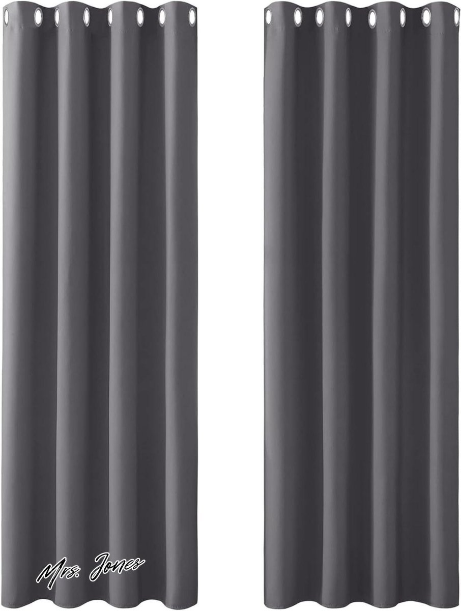 Mrs. Jones Blackout Gordijnen - Woonkamer Gordijnen 2 Stuks Thermisch Effen Raamdecoratie met Oogjes Lichtdoorlatend Geluiddicht voor Huis Slaapkamer 140 x 175 cm Grijs - Gordijnen Woonkamer . multi-color