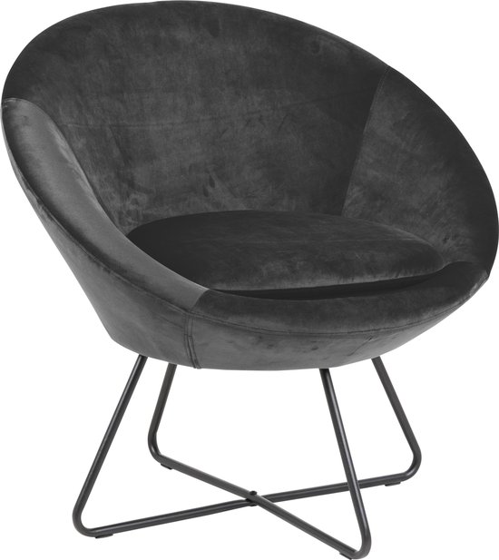 Cenna fauteuil donkergrijs, zwart metaal.