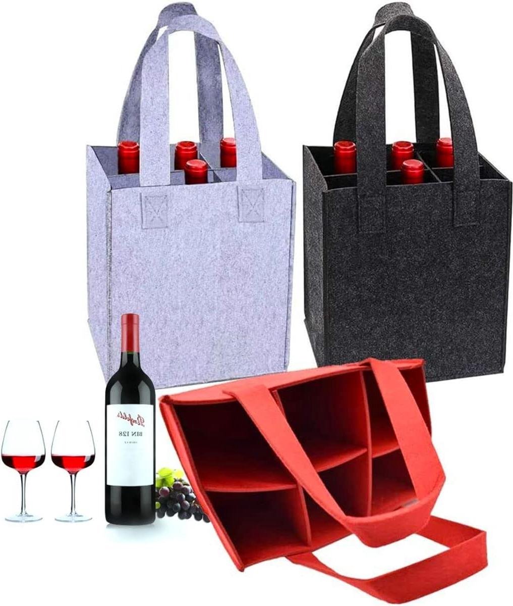 Vilten flessenhouder - flessentas 3 stuks - vilten tas wijntas - afneembare verdeler - dranktas geschenken - 6 flessen