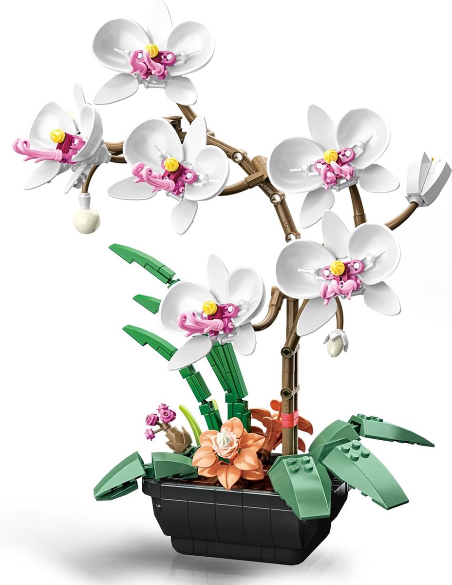 Bloemenboeket orchidee wit | Botanical bloemenpracht bloemenvaas | Classic Creator STEM speelgoed bonsai bloemen mega bouwpakket compatibel met lego mould king mega | Icons modelbouw volwassenen & kinderen | Kunstbloemen | 581 bloks